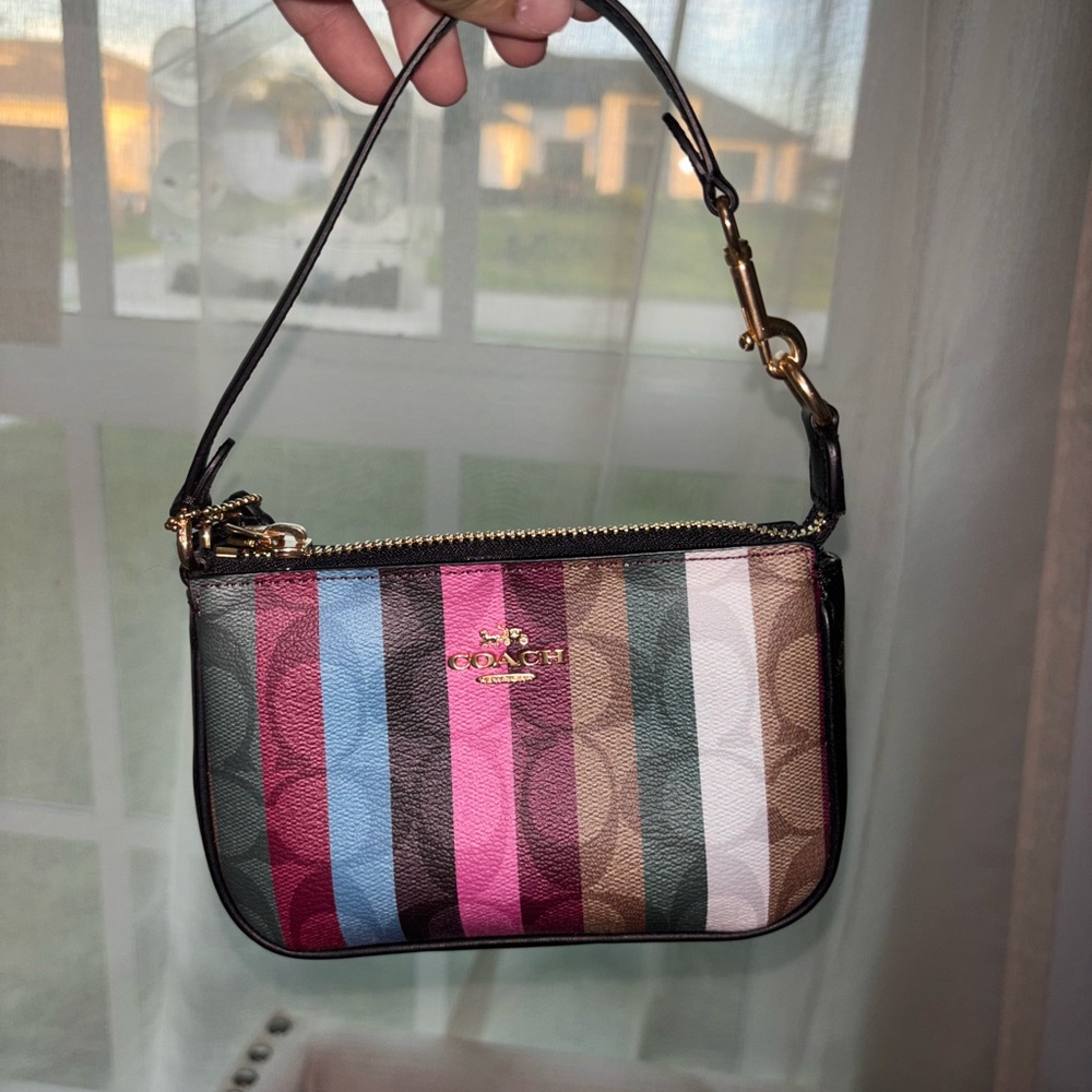 Coach Green and Pink Clutch with Gold Hardware